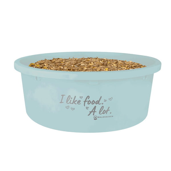 XL Futter-Schale mit Deckel "I like food. A lot." in Türkis | Fütterung, Pferd