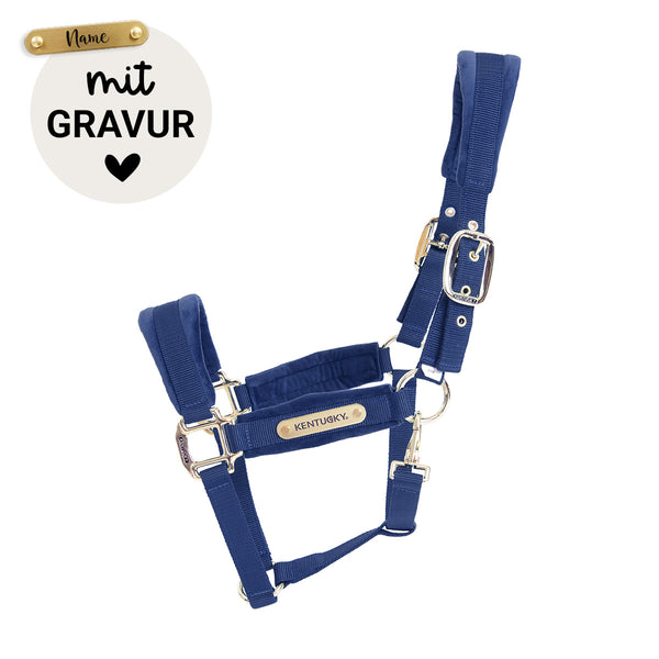Kentucky Halfter mit Gravur | Velvet Halfter Navy | Kentucky Horsewear