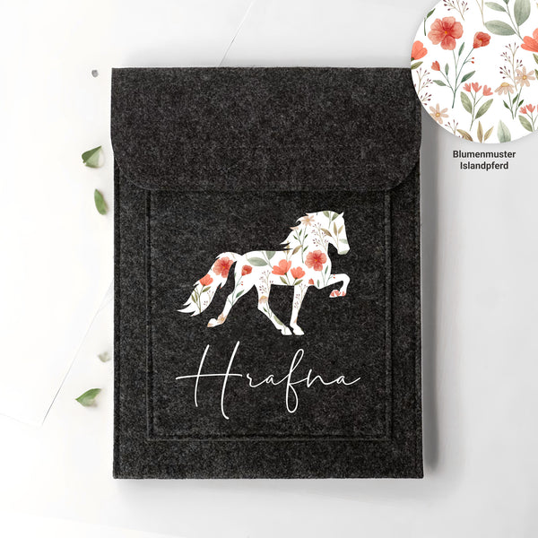 Equidenpasshülle Islandpferd mit Name für Pferde-Pass als Geschenk für Reiter und Pferd | personalisierte Pferdepass-Hülle | Blumenmuster