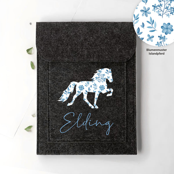 Equidenpasshülle Islandpferd mit Name für Pferde-Pass als Geschenk für Reiter und Pferd | personalisierte Pferdepass-Hülle | Blumenmuster