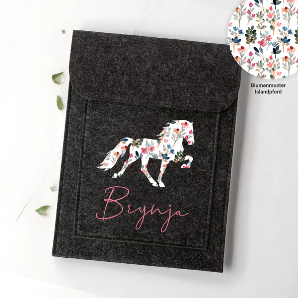 Equidenpasshülle Islandpferd mit Name für Pferde-Pass als Geschenk für Reiter und Pferd | personalisierte Pferdepass-Hülle | Blumenmuster