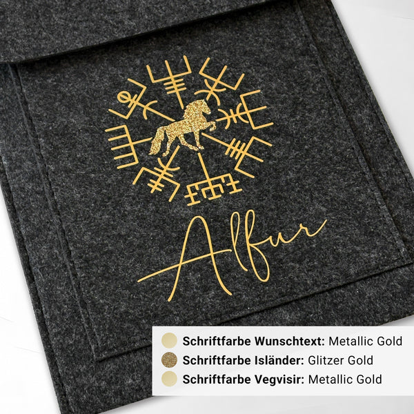 Equidenpasshülle Islandpferd + Vegvisir mit Name für Pferde-Pass als Geschenk für Reiter und Pferd | personalisierte Pferdepass-Hülle