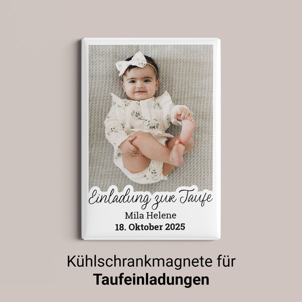 Fotomagnet mit Bild für Tauf-Einladungen mit Wunschtext | 54 x 78 mm