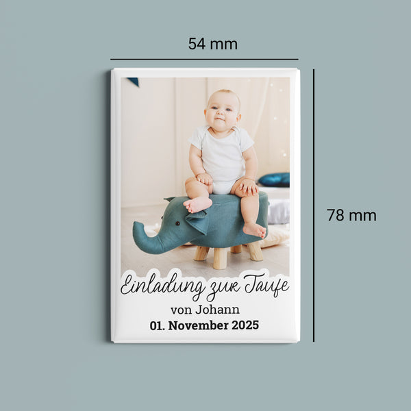 Fotomagnet mit Bild für Tauf-Einladungen mit Wunschtext | 54 x 78 mm