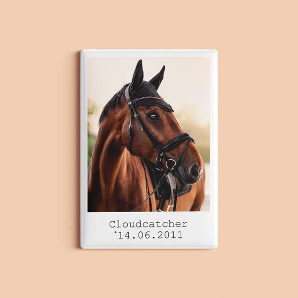 Fotomagnet mit deinem Bild | Design: "Polaroid" | 54 x 78 mm | für den Sattelschank oder Kühlschrank | Pferd & Hund