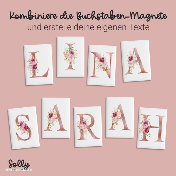 Buchstaben-Magnet | Design: "Rose Flowers" | 54 x 78 mm | für den Sattelschank oder Kühlschrank