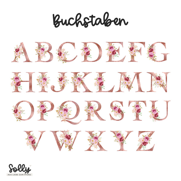 Buchstaben-Magnet | Design: "Rose Flowers" | 54 x 78 mm | für den Sattelschank oder Kühlschrank