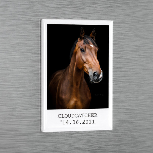 Fotomagnet mit deinem Bild | Design: "Polaroid" | 54 x 78 mm | für den Sattelschank oder Kühlschrank | Pferd & Hund