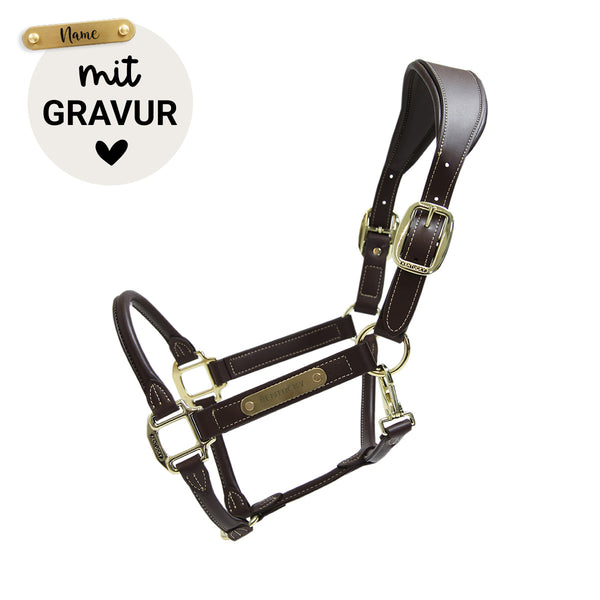 Kentucky Halfter mit Gravur | Leder Halfter Anatomisch Braun | Kentucky Horsewear
