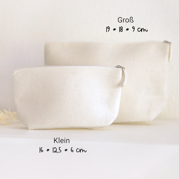Tasche Filz "Wunschtext + Symbol" personalisiert in Cremeweiß | 2 Größen | Geschenk, Geburtstag, Kulturbeutel