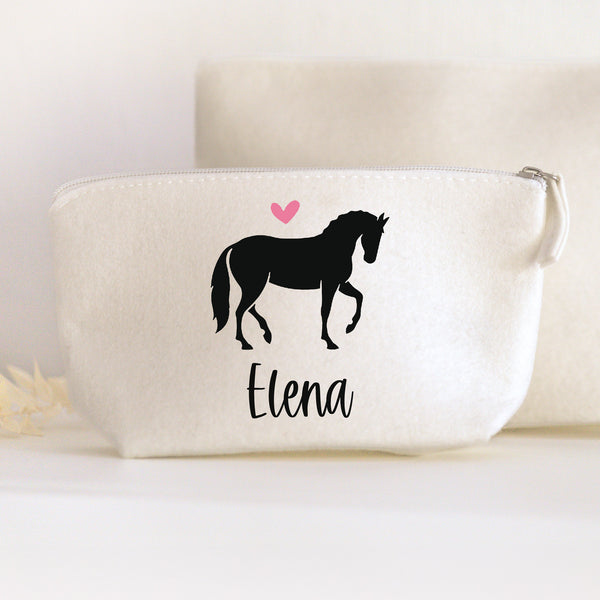Tasche Filz "Wunschtext" personalisiert in Cremeweiß | Design: Pferd #1" | 2 Größen | Geschenk, Geburtstag, Kulturbeutel