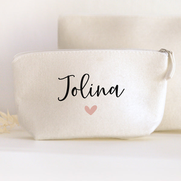 Tasche Filz "Wunschtext + Symbol" personalisiert in Cremeweiß | 2 Größen | Geschenk, Geburtstag, Kulturbeutel