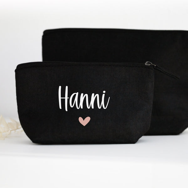 Tasche Filz "Wunschtext + Symbol" personalisiert in Schwarz | 2 Größen | Geschenk, Geburtstag, Kulturbeutel