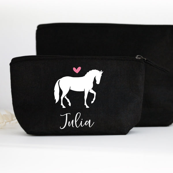 Tasche Filz "Wunschtext" personalisiert in Schwarz | Design: "Pferd #1" | 2 Größen | Geschenk, Geburtstag, Kulturbeutel