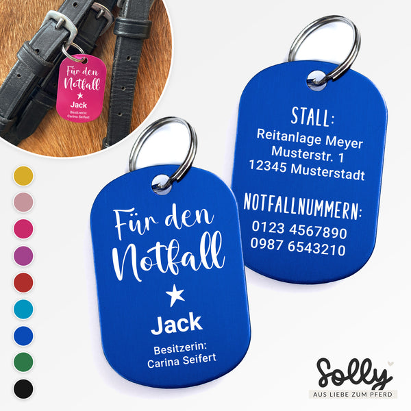 Notfall-Anhänger Halfter "Design #3" mit Wunschgravur | personalisiert | neun Farben | Geschenk, Trensenmarke, Glücksbringer