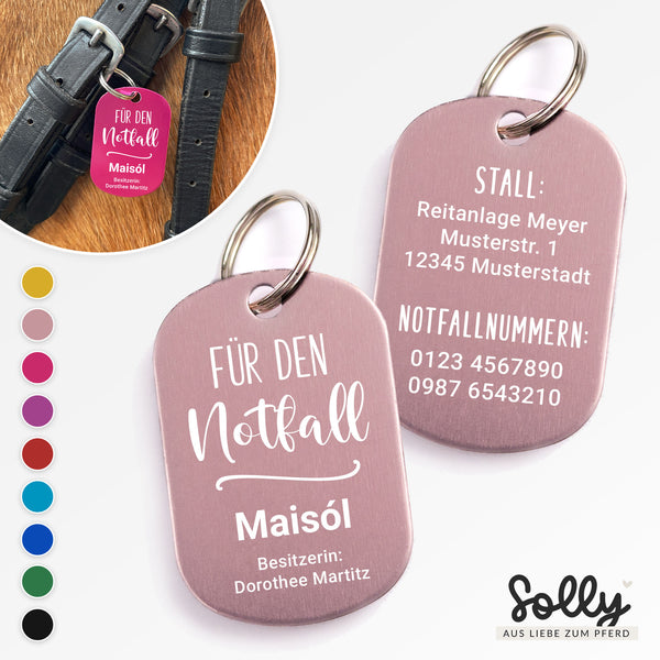 Notfall-Anhänger Halfter "Design #1" mit Wunschgravur | personalisiert | neun Farben | Geschenk, Trensenmarke, Glücksbringer