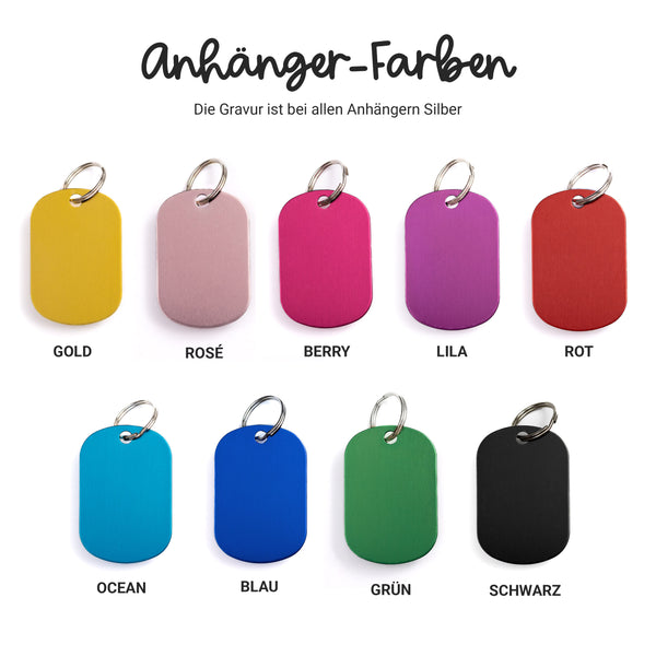 Notfall-Anhänger Halfter "Design #4" mit Wunschgravur | personalisiert | neun Farben | Geschenk, Trensenmarke, Glücksbringer