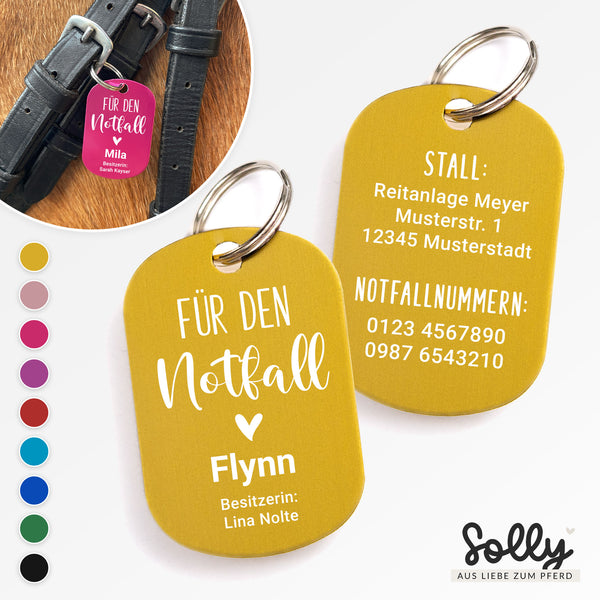 Notfall-Anhänger Halfter "Design #4" mit Wunschgravur | personalisiert | neun Farben | Geschenk, Trensenmarke, Glücksbringer