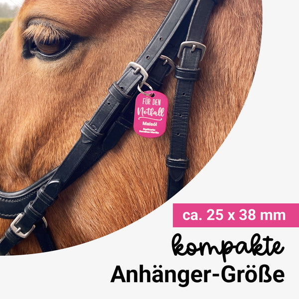 Notfall-Anhänger Halfter "Design #4" mit Wunschgravur | personalisiert | neun Farben | Geschenk, Trensenmarke, Glücksbringer