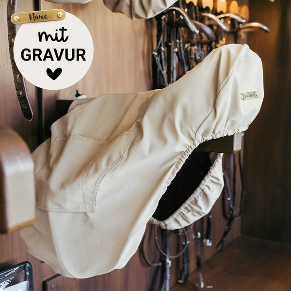 Kentucky Sattelschoner mit Gravur | Sattelschoner Springsattel in Beige | Kentucky Horsewear