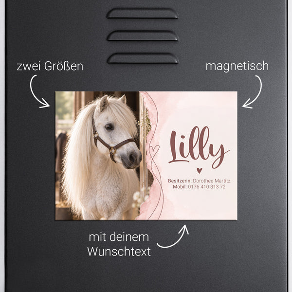 Spindschild magnetisch mit Foto | Design: Soft Watercolor | für den Sattelschank | Pferd, Islandpferd, Pony