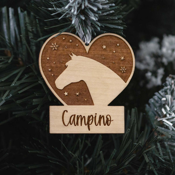 Anhänger "Herz + Pferd #1" mit Wunschtext | Baumanhänger, Weihnachten, Geschenk