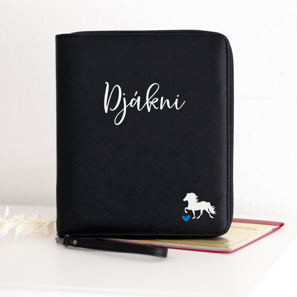 Pferde-Organizer Equidenpasshülle Design "Isländer #1 + Name" | Schwarz, Grau oder Creme