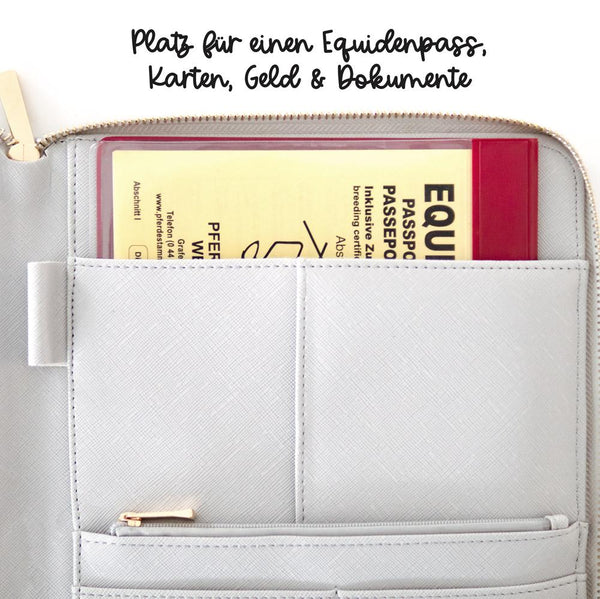 Pferde-Organizer Equidenpasshülle Design "Isländer #1 + Name" | Schwarz, Grau oder Creme