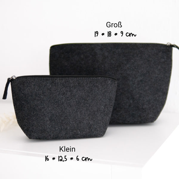 Tasche Filz "Wunschtext" personalisiert in Anthrazit | Design: "Pferd #1" | 2 Größen | Geschenk, Geburtstag, Kulturbeutel
