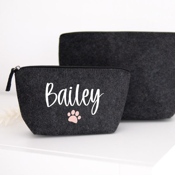 Tasche Filz "Wunschtext + Symbol" personalisiert in Anthrazit | 2 Größen | Geschenk, Geburtstag, Kulturbeutel