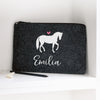 Mäppchen Filz "Wunschtext" personalisiert | Anthrazit | Design: "Pferd #1" | Geschenk, Geburtstag, Stiftemäppchen