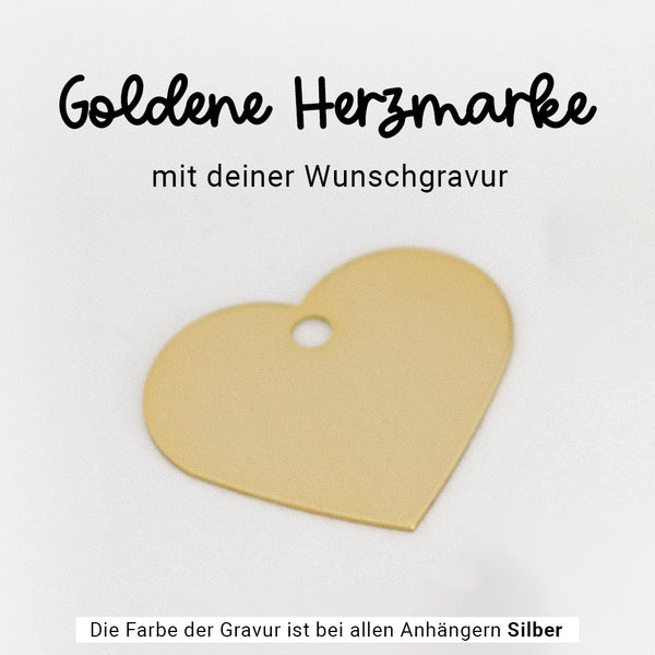 Goldene Marke Anhänger Herz "Wunschwort + Symbol" | personalisiert | Geschenk, Geschenkidee, Glücksbringer