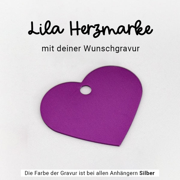 Lila Marke Anhänger Herz "Wunschwort + Symbol" | personalisiert | Geschenk, Geschenkidee, Glücksbringer