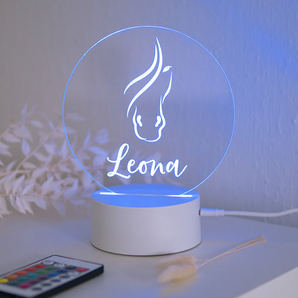 Nachtlicht LED Design "Pferdekopf + Name" | personalisiert | Nachttischlampe, versch. Farben