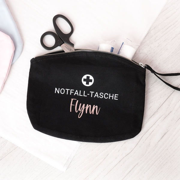 Notfall-Tasche mit Wunschwort | Erste Hilfe | personalisiert | Schwarz
