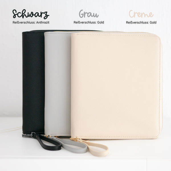 Pferde-Organizer Equidenpasshülle Design "Pferd #1 + Name" | Schwarz, Grau oder Creme