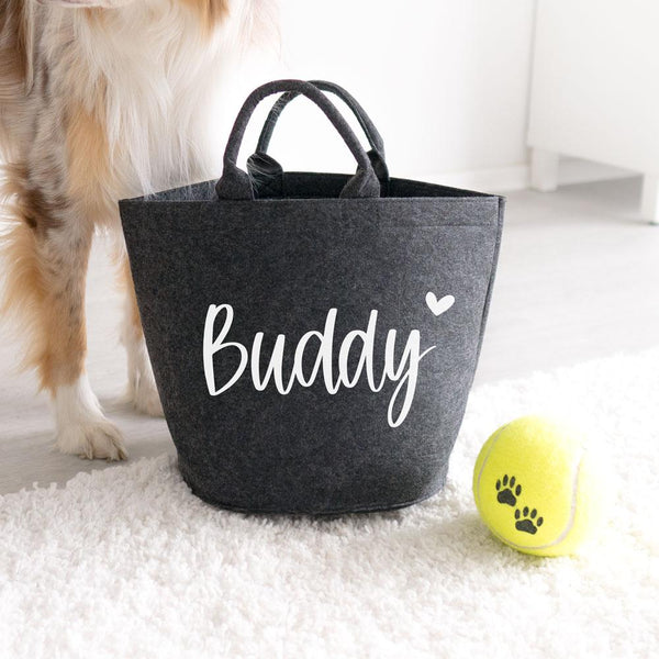 Spielzeug Korb Aufbewahrung personalisiert | Design: "Name + Symbol" | Hunde, Geschenk