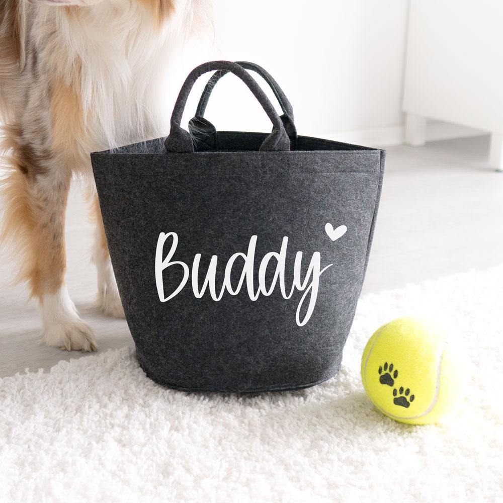 hundezubehör aufbewahren Spielzeug Korb Aufbewahrung personalisiert | Design: "Name + Symbol"