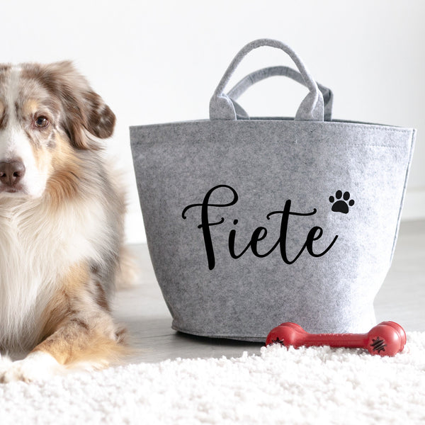 Spielzeug Korb Aufbewahrung personalisiert | Design: "Name + Symbol" | Hunde, Geschenk