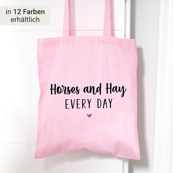 Stofftasche "Horses and Hay every Day" Baumwolle | Einkaufstasche, Beutel | Geschenk