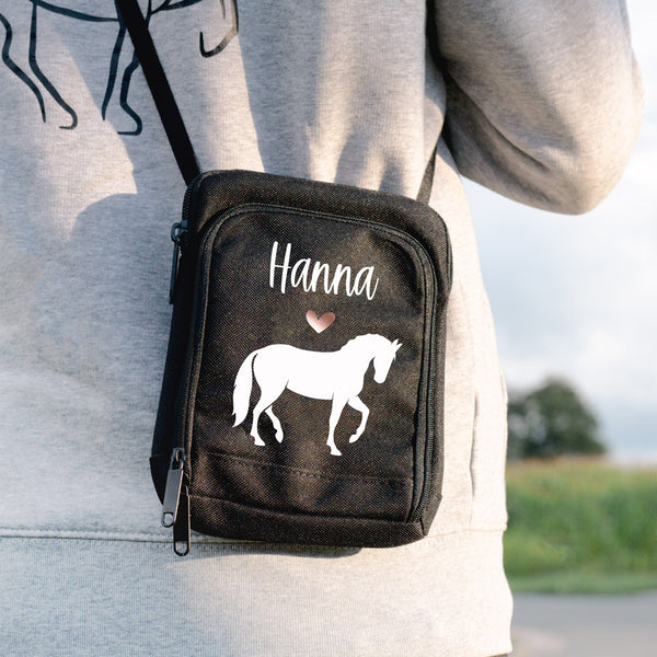 Mini-Tasche für Geldbeutel & Handy personalisiert | Design "Pferd #1" mit Wunschtext | Geschenk