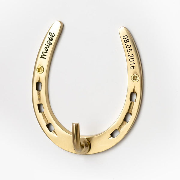Trensenhalter mit Wunschtext | personalisiert | Gravur | Hufeisen Trensenhaken | Silber, Gold oder Kupfer