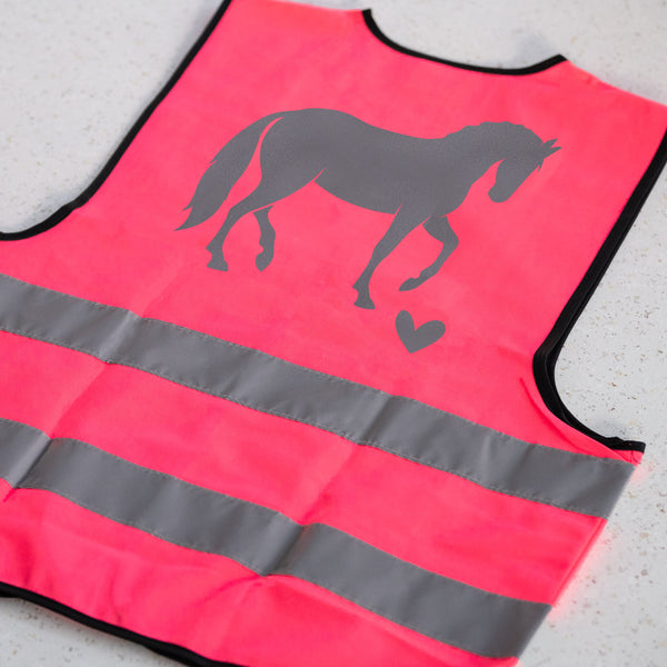 Warnweste Pferd mit Wunschtext personalisiert in Pink | Sicherheit | Erwachsene + Kinder
