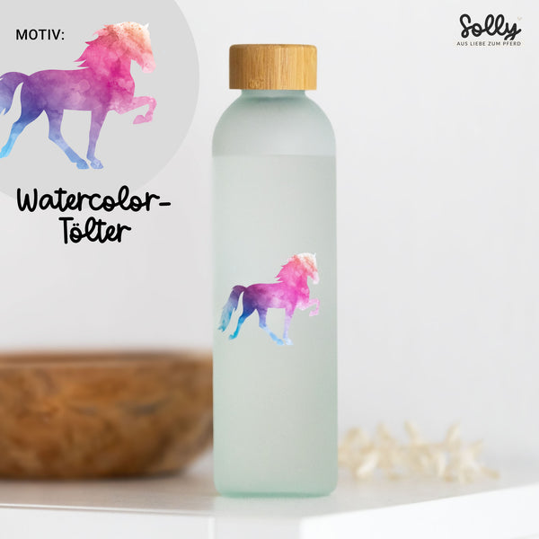Glasflasche Tölter Watercolor Rainbow Islandpferd 650ml | Geschenk, Geschenkidee