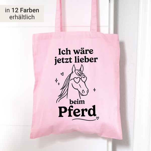 Stofftasche "Ich wäre jetzt lieber beim Pferd" Baumwolle | personalisiert | Einkaufstasche, Beutel | Geschenk