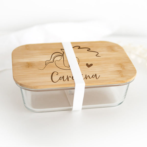 Glas-Lunchbox "Pferdeliebe" mit Bambusdeckel | Design: Lines | personalisiert | Brotdose, Geschenk